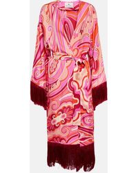 Etro - Fringed-trimmed Printed Silk Coat - Lyst
