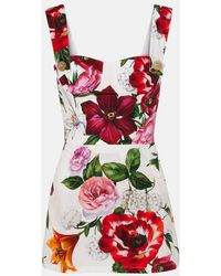 Dolce & Gabbana - Floral-Print Cotton-Poplin Mini Dress - Lyst