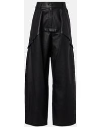 Loewe - Paneled Leather Wide-Leg Pants - Lyst