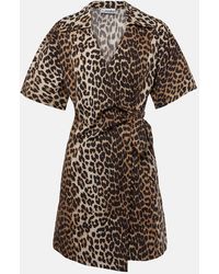 Ganni - Leopard Print Organic Cotton Mini Dress - Lyst