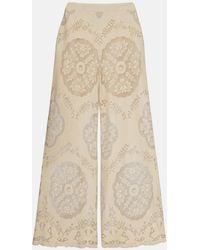 Valentino - Embroidered Cotton-Blend Wide-Leg Pants - Lyst