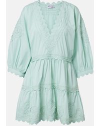 Juliet Dunn - Embroidered Scalloped Cotton Poplin Minidress - Lyst