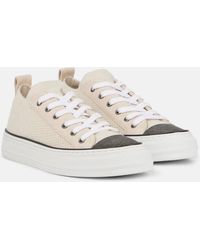 Brunello Cucinelli - Monili Suede-Trimmed Low-Top Sneakers - Lyst
