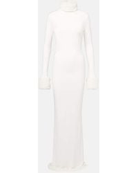 The New Arrivals Ilkyaz Ozel - Priscilla Faux Fur-Trimmed Satin Gown - Lyst