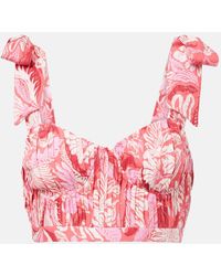Poupette - Carla Pleated Printed Crop Top - Lyst