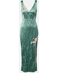 Erdem - Floral-Applique Satin Midi Dress - Lyst