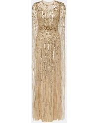Jenny Packham - Ruby Caped Sequined Gown - Lyst