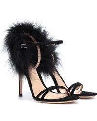 Gianvito Rossi Thais Suede And Feather Sandals - Black