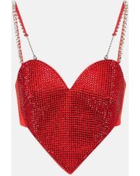 Area - Embellished Wool Crop Top - Lyst