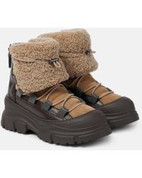 Brunello Cucinelli - Shearling-Trimmed Leather And Suede Boots - Lyst