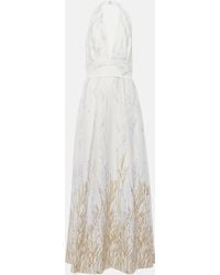 Elie Saab - Embroidered Halterneck Cotton-Blend Gown - Lyst