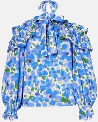 Carolina Herrera - Floral Off-Shoulder Cotton-Blend Top - Lyst