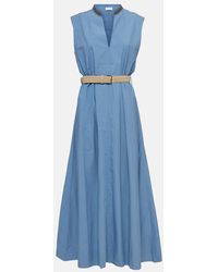 Brunello Cucinelli - Belted Embellished Cotton-Poplin Maxi Dress - Lyst
