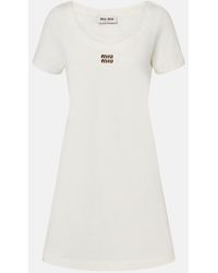 Miu Miu - Leather-Trimmed Cotton Jersey Minidress - Lyst