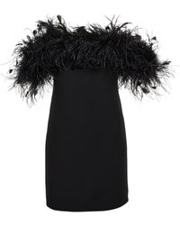 Valentino Feather-trimmed Crepe Minidress - Black