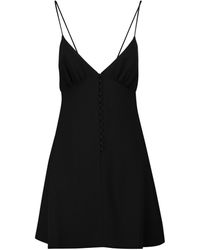 Saint Laurent Buttoned Sablé Slip Dress - Black