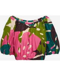 Velvet - Britney Printed Cotton And Silk Top - Lyst
