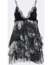 Roberto Cavalli - Lace-Trimmed Printed Silk Mini Dress - Lyst
