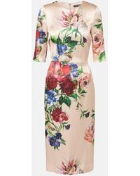 Dolce & Gabbana - Midi Dress With Floral Print - Lyst