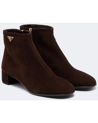 Prada - Logo Suede Ankle Boots - Lyst