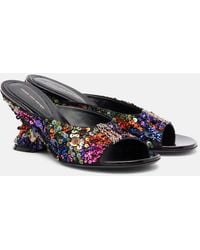 Dries Van Noten - 75 Sequined Leather Wedge Mules - Lyst