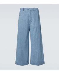Valentino - Cropped Wide-Leg Denim Pants - Lyst
