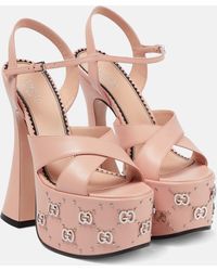Gucci Interlocking G Leather Platform Sandals - Pink