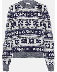 Ganni - Pull en laine Jacquard avec motif de logo - Lyst