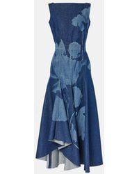 Erdem - Printed Floral Denim Midi Dress - Lyst