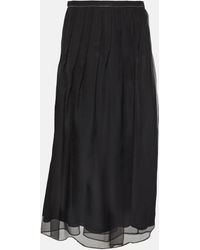 Brunello Cucinelli - Embellished Pleated Silk Midi Skirt - Lyst