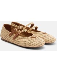 Prada - Crochet Leather-Trimmed Mary Jane Flats - Lyst