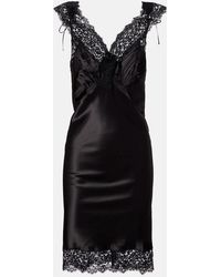 Saint Laurent - Lace-Trimmed Silk Satin Slip Dress - Lyst