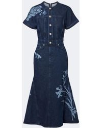 Erdem - Printed Denim Midi Dress - Lyst