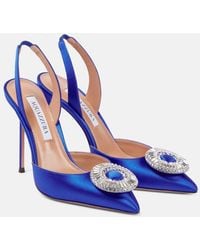 Aquazzura - Crystal Hoop Sling 105 Satin Slingback Pumps - Lyst
