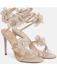 Rene Caovilla - Peach Flower Floral-Applique Satin Sandals - Lyst
