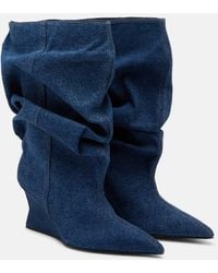 Balmain - Ankle Boots Aus Denim - Lyst