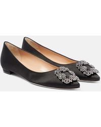 Manolo Blahnik - Hangisi Crystal-embellished Leather Ballet Flats - Lyst