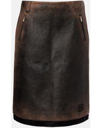 Miu Miu - Suede-Trimmed Leather Midi Skirt - Lyst