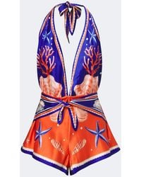 retroféte - Ledda Printed Silk-Blend Romper - Lyst