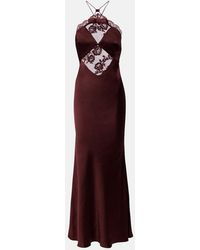 Self-Portrait - Lace-Trimmed Halterneck Satin Gown - Lyst