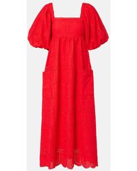 FARM Rio - Broderie Anglaise Cotton Midi Dress - Lyst