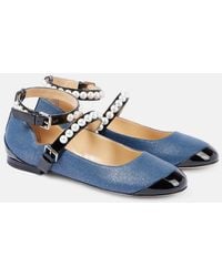 Mach & Mach - Embellished Denim Mary Jane Flats - Lyst