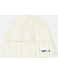 Ganni - Cable Knit Wool-blend Beanie - Lyst