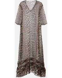 Ganni - Robe Midi A Motif Leopard - Lyst