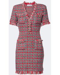Self-Portrait - Checked Frayed Cotton And Wool-Blend Minidress - Lyst
