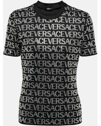 Versace T-shirt a logo a cristaux - Noir