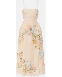 Zimmermann - Halliday Scalloped Floral Linen Midi Dress - Lyst