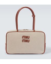 Miu Miu - Tote Bag Aus Canvas Mit Leder - Lyst