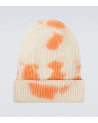 The Elder Statesman Tie-dyed Ribbed Cashmere Beanie in Orange Womens Mens Accessories Mens Hats 