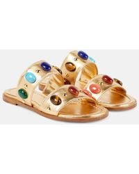 Gianvito Rossi - Shanti Embellished Metallic Leather Sandals - Lyst